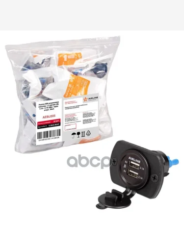 Розетка Встраиваемая Airline Влагозащищенная (2 Usb) С Вольтметром, ВклВыкл (В Пакете) (Aebj205) AIRLINE арт. AEBJ205