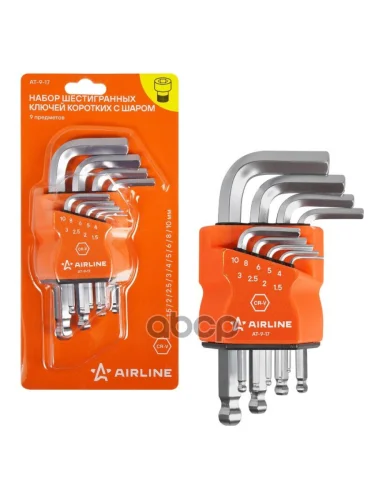 Набор Шестигранников L-Образных (1,5-10Мм) 9Шт. С Шаром Короткие Airline (At-9-17) AIRLINE арт. AT-9-17