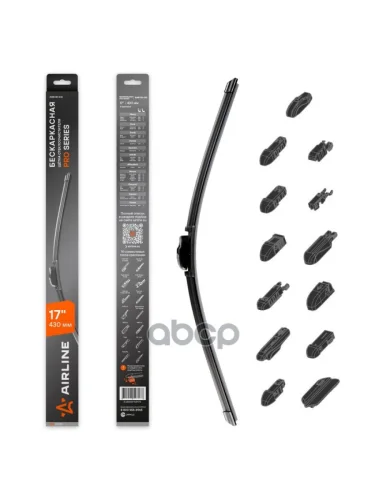 Щетка Стеклоочистителя 430 Мм17 Бескаркасная Pro Airline (1 Шт.) 10 Адаптеров (Awb-Bk-430) AIRLINE арт. AWB-BK-430