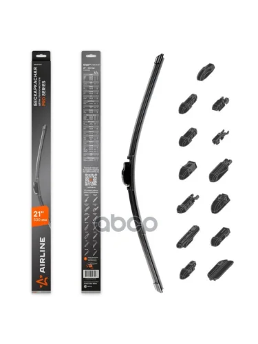 Щетка Стеклоочистителя 530 Мм21 Бескаркасная Pro Airline  (1 Шт.) 10 Адаптеров (Awb-Bk-530) AIRLINE арт. AWB-BK-530