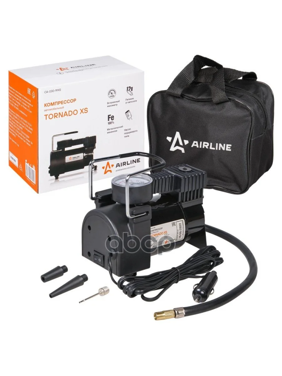 Компрессор Автомобильный 30 ЛМин.  7 Атм, 12V Tornado Xs, В Сумке Airline (Ca-030-19Xs) AIRLINE арт. CA-030-19XS  в Керчи Республика Крым
