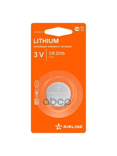 Батарейка Для Брелоков Сигнализаций Airline Cr2016 3V Литиевая (Cr2016-01) AIRLINE арт. CR2016-01