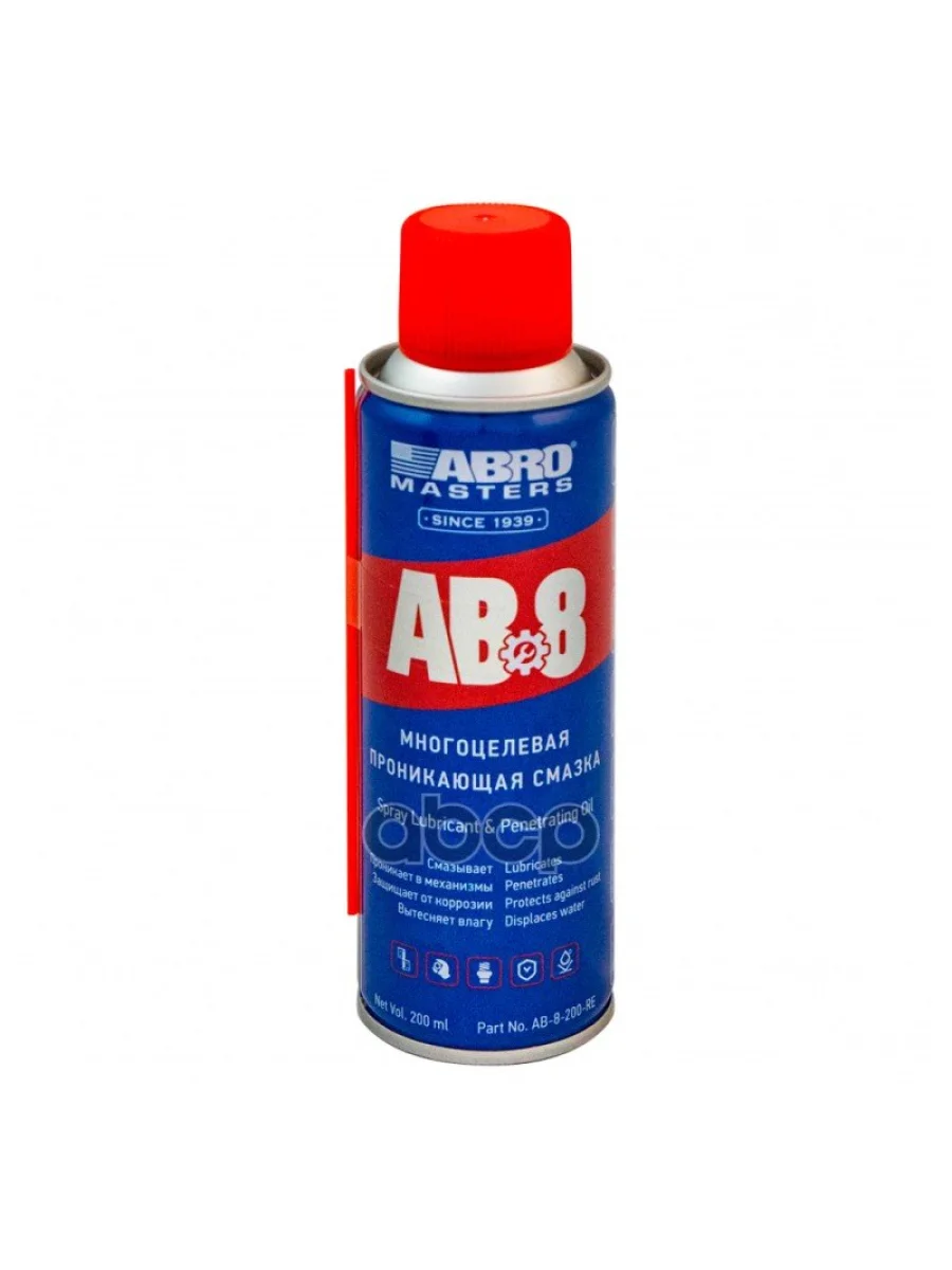 Смазка Универсальная Abro Masters Ab 8 Проникающая (200 Мл) Аэрозоль (Ab-8-200-R) ABRO арт. AB-8-200-R  в Керчи Республика Крым