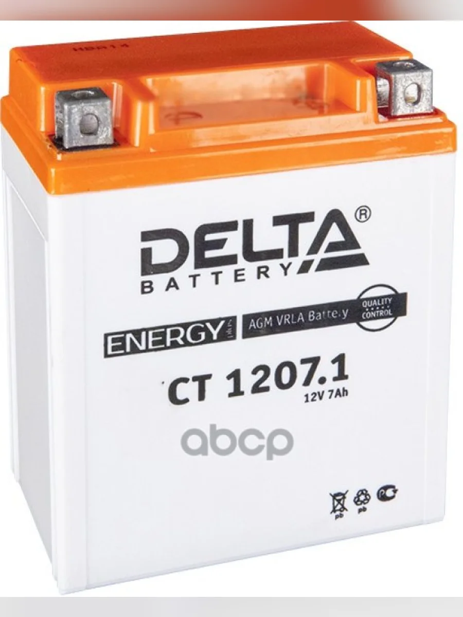 Аккумулятор  12V -  7 АЧ Delta Ct (Ytx7l-Bs) DELTA battery арт. CT 1207.1  с доставкой в г. Пермь
