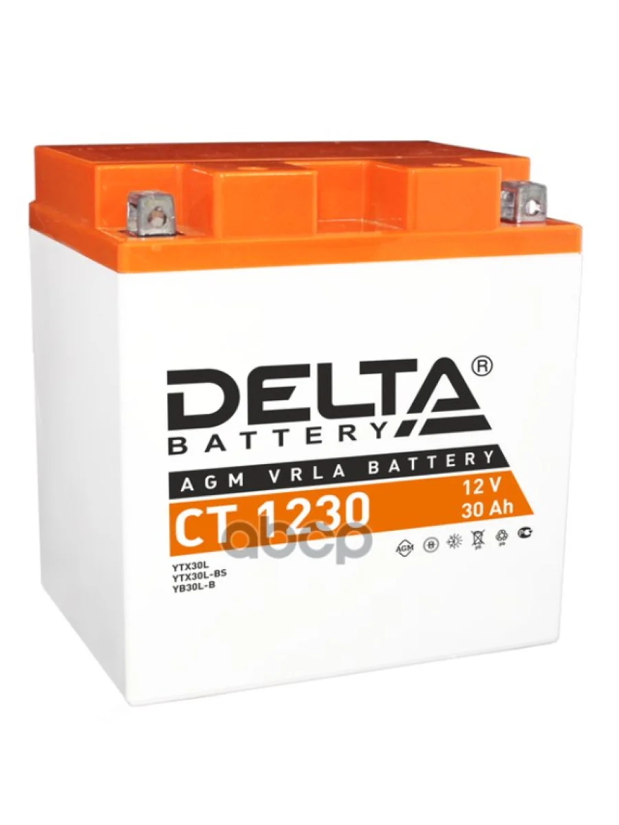 Аккумулятор  12V - 30 АЧ Delta Ct (Ytx30l, Yb30l-B) DELTA battery арт. CT 1230  с доставкой в г. Пермь