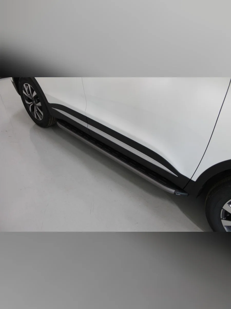 Пороги алюминиевые с пластиковой накладкой ТСС Тюнинг Sollers ST8 пикап (2024-2025) (карбон серые)  в Керчи Республика Крым