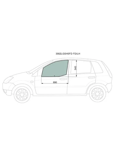 Стекло боковое опускное (Спереди Слева Цвет зеленый) Ford Fiesta 02-08