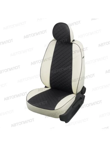 Чехлы сидений (экокожа, 40/60, без подлокотника, Ambition) Автопилот Ромб (белый/черный) Skoda Karoq  NU7 (2017-2025) дорестайлинг, рестайлинг