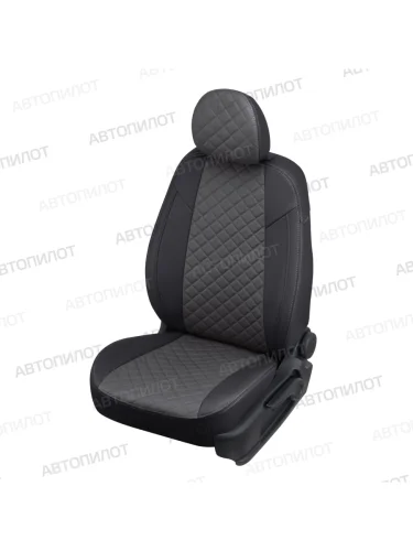 Комплект чехлов сидений (экокожа, Ambition, Scout/с задним подлокотником) Автопилот Ромб (черный/темно-серый) Skoda Kodiaq  1 NS7 (2017-2023) дорестайлинг, рестайлинг