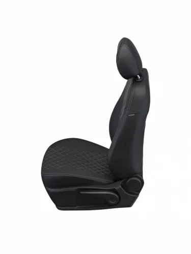 Чехлы сидений (экокожа, Style, с задним подлокотником) Автопилот Ромб (черный/белая строчка) Skoda Kodiaq  1 NS7 (2017-2023) дорестайлинг, рестайлинг