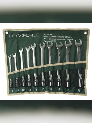 Набор ключей рожково-торцевых 8-19мм 10 предметов шарнирных на полотне ROCKFORCE