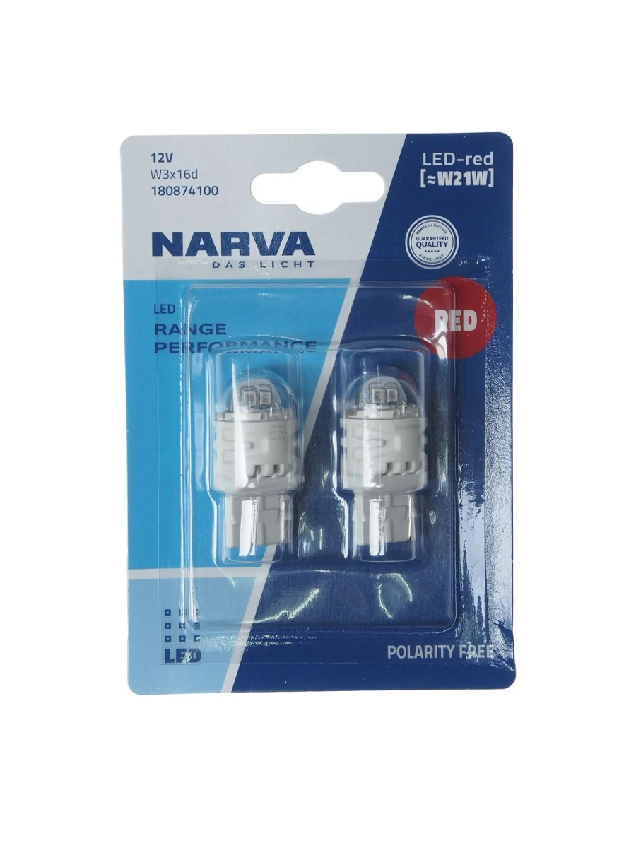Лампа светодиодная 12V W21W W3x16d блистер (2шт.) LED Red RPL2 NARVA  в Керчи Республика Крым