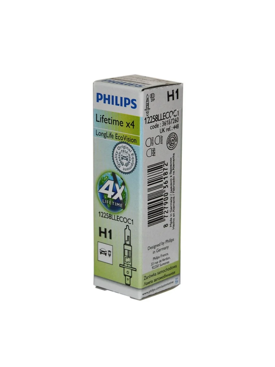 Лампа 12V H1 55W P14.5s 3100K Long Life EcoVision PHILIPS  в Керчи Республика Крым