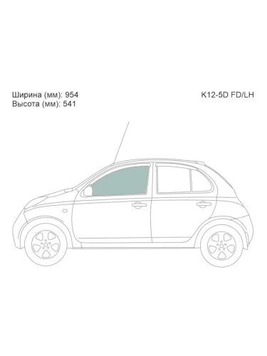 Стекло боковое опускное (Спереди Слева Цвет зеленый) Nissan March 02-10  Micra 03-10