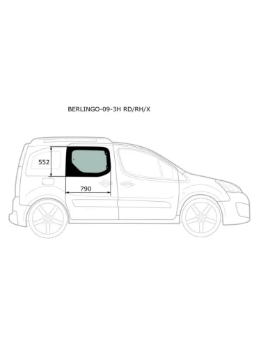 Стекло боковое опускное (Сзади Справа Цвет зеленый) Citroen Berlingo 08-22  Peugeot Partner 08-15