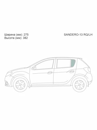 Стекло форточки (Сзади Слева Цвет зеленый) Renault Sandero 14-22 Dacia Sandero 12-19 Sandero S