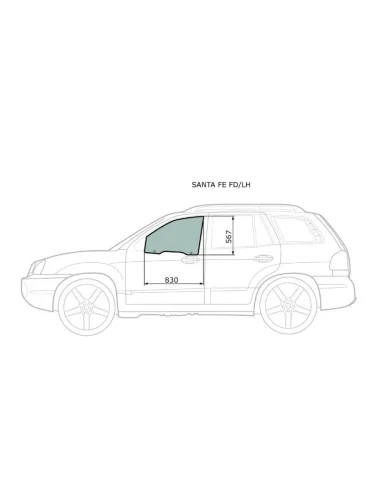 Стекло боковое опускное (Спереди Слева Цвет зеленый) Hyundai Santa Fe 00-06  Santa Fe Classic 07-