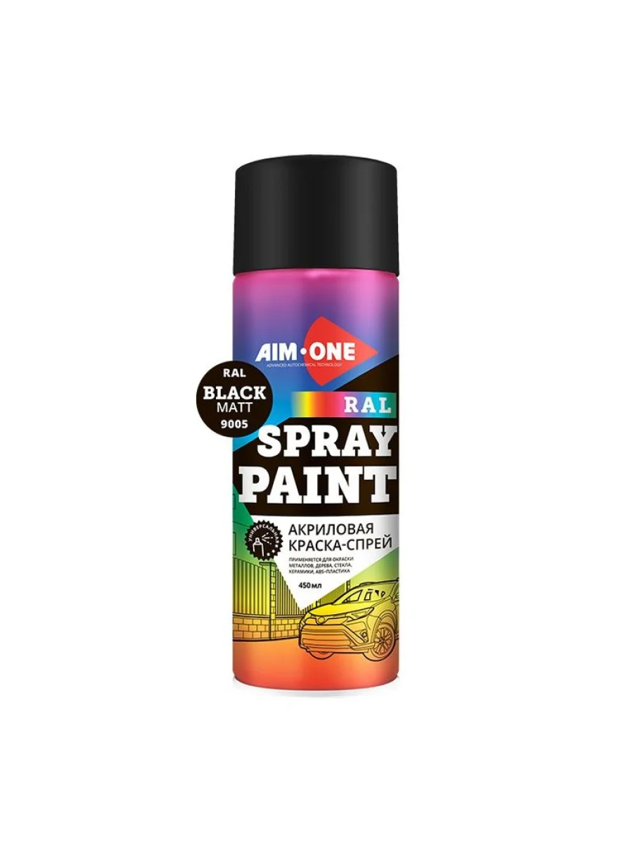 Краска RAL-9005LM черный матовый акриловая аэрозоль 600мл AIM-ONE  с доставкой в г. Керчь