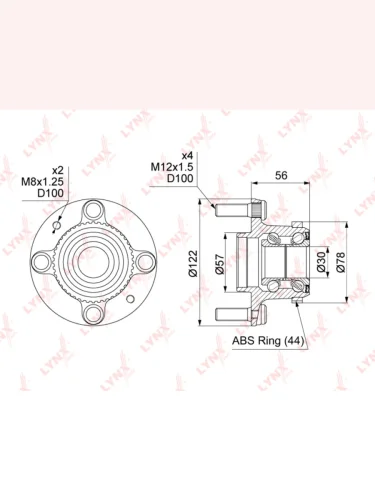 Ступица KIA Sephia (93-98),Shuma (97-04) задняя с подшипником LYNX