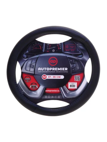 Оплетка руля (M) 37-39см черно-красная экокожа PREMIER