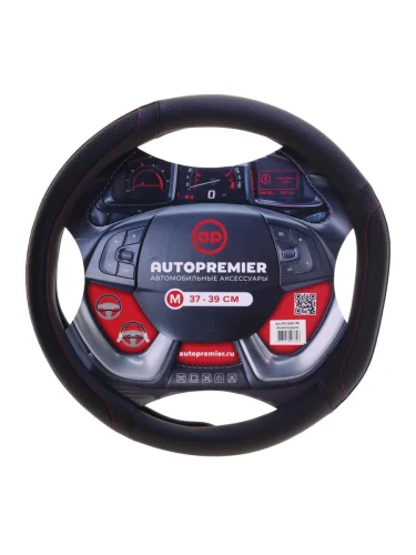 Оплетка руля (M) 37-39см черно-красная со скошенным низом PREMIER