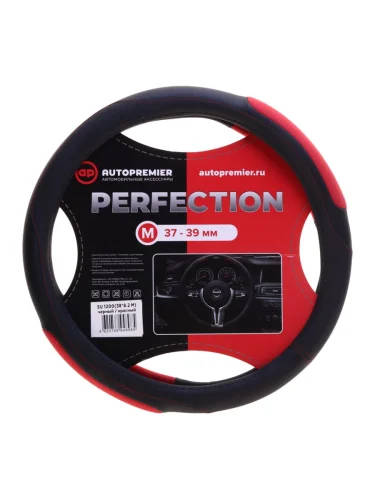 Оплетка руля (M) 37-39см черно-красная экокожа PREMIER