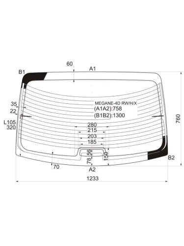 Стекло заднее (Цвет зеленый Обогрев) Renault Megane 95-03