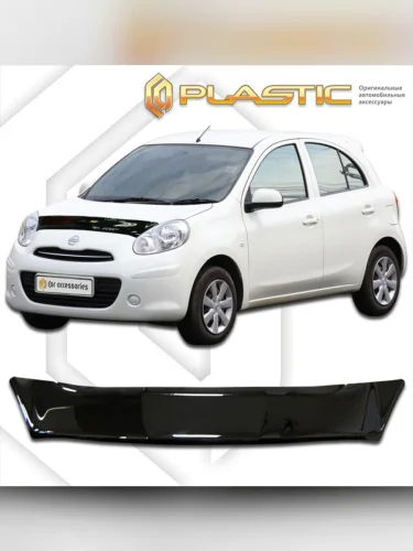Дефлектор капота Classic черный Nissan March  2010–н.в.