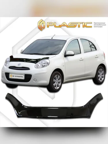 Дефлектор капота (exclusive) Classic черный Nissan March  2010–н.в.