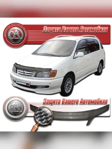 Дефлектор капота Шелкография карбон серебро Toyota Ipsum  1999-2001