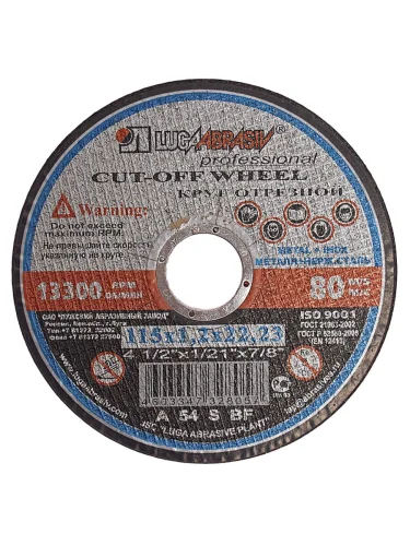 Круг отрезной по металлу 115х1.2х22мм А54 нержавеющая сталь LUGAABRASIV