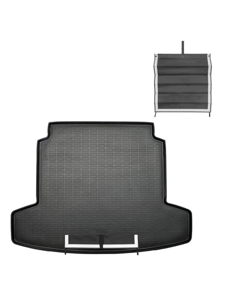 Коврик багажника (полиуретан, нижнее положение полки) Norplast Unidec Omoda C7 T1GC (2025) (черный с текстильным фартуком)  в Керчи Республика Крым