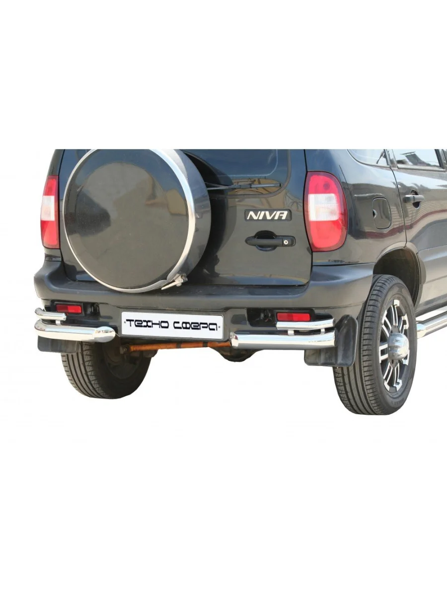 Защита заднего бампера (уголки двойные с металлической заглушкой) Техно Сфера Лада ВАЗ 2123 (Нива Шевроле) 1 рестайлинг (2009-2020) (Черный матовый)  в Керчи Республика Крым