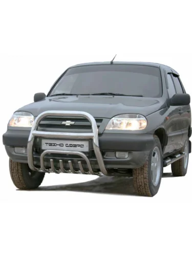 Передок (труба сверху с дополнительной защитой двигателя) (d63.5) Техно Сфера (нержавейка) Лада ВАЗ 2123 (Нива Шевроле) дорестайлинг (2002-2008)