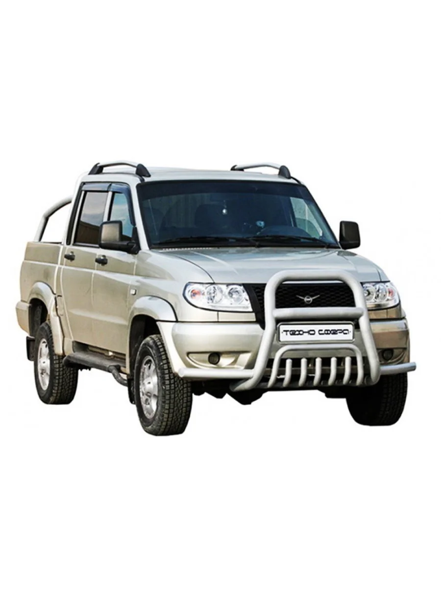 Передок (верх-труба с усами с дополнительной защитой бампера) (d76) Техно Сфера Уаз Патриот 3163 5 дв. 2-ой рестайлинг (2017-2025) (Черный матовый)  в Самаре Самарской области