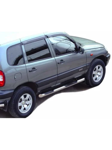 Пороги (труба люкс с проступью) (d 76) Техно Сфера (нержавейка) Chevrolet Niva 2123 рестайлинг (2009-2020)