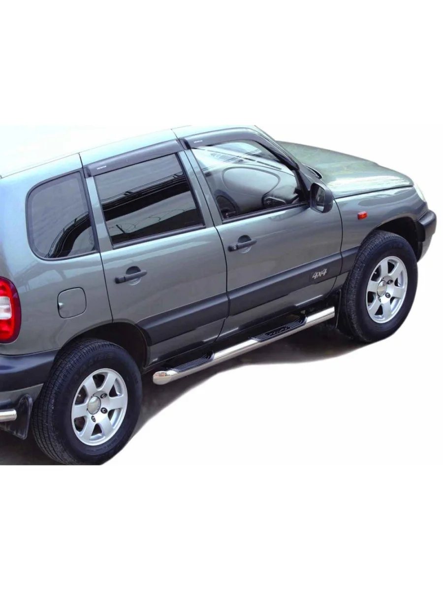 Пороги (труба люкс с проступью) (d 76) Техно Сфера Chevrolet Niva 2123 рестайлинг (2009-2020) (нержавейка)  в Керчи Республика Крым