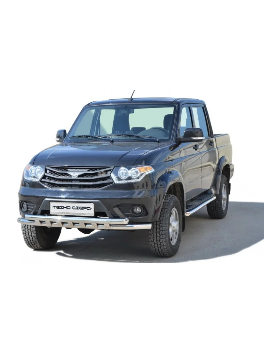 Защита переднего бампера (труба двойная) (d63.5) Техно Сфера Уаз Патриот 3163 5-дв. 1-ый рестайлинг (2014-2016) (Черный матовый)  в Самаре Самарской области