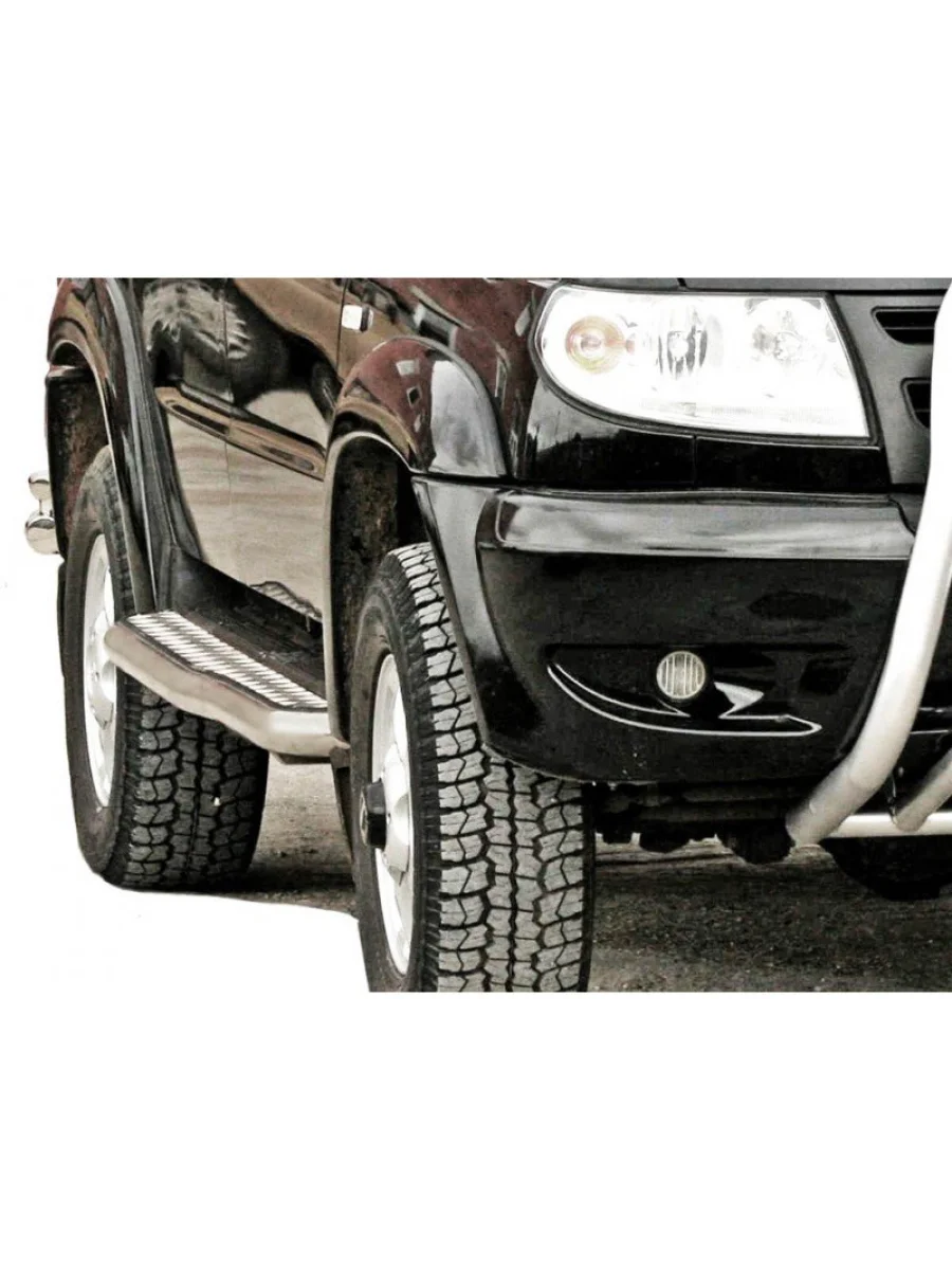 Защита порогов с перегибом (с алюминиевым листом) Техно Сфера Уаз Патриот 3163 5-дв. 1-ый рестайлинг (2014-2016) (Черный матовый)  в Самаре Самарской области