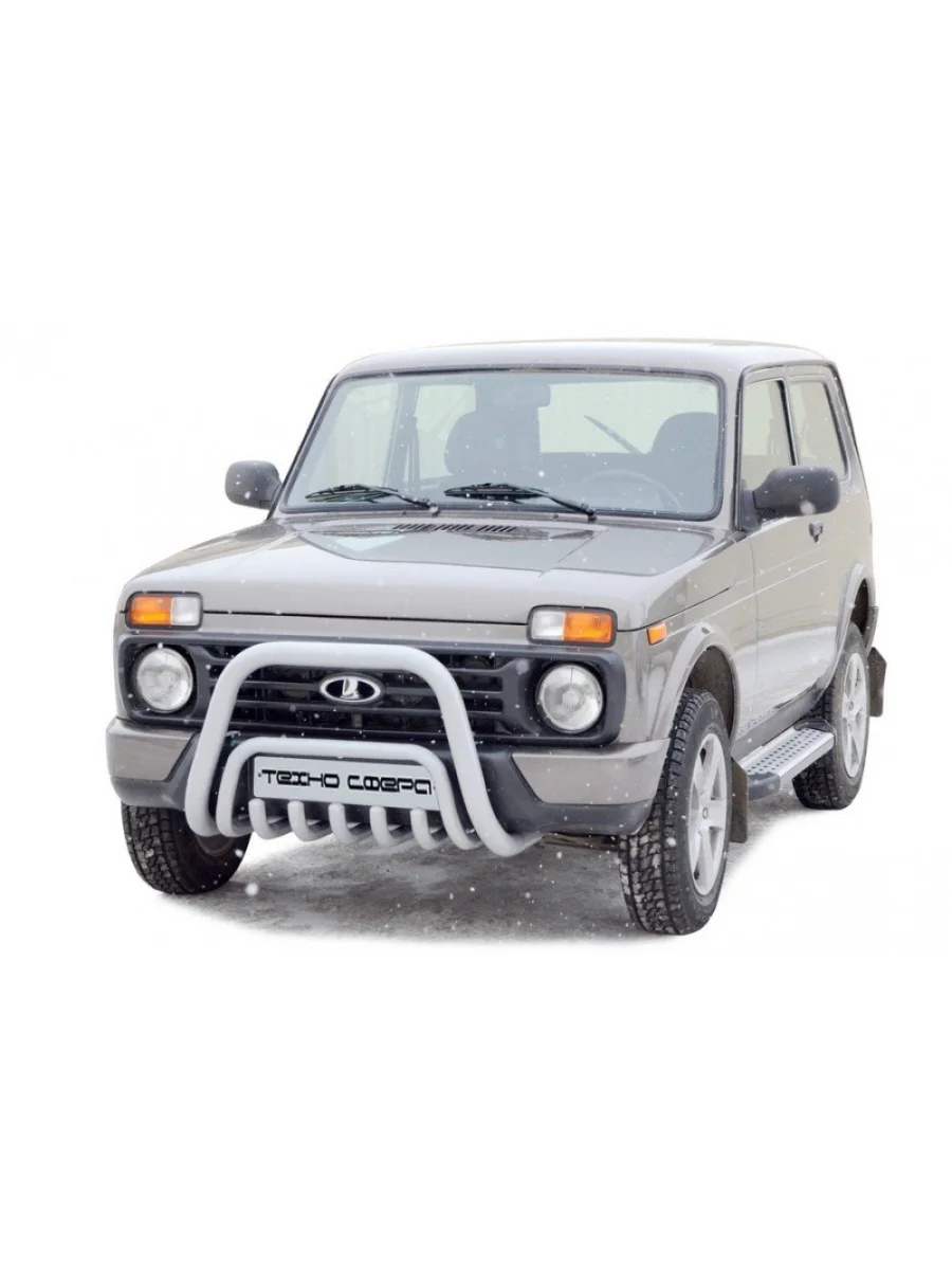 Защита переднего бампера (низкий с дополнительной защитой двигателя) (d63.5) Техно Сфера Лада ВАЗ нива 4х4 2131 Урбан 3 дв. дорестайлинг (2014-2019) (Черный матовый)  в Самаре Самарской области