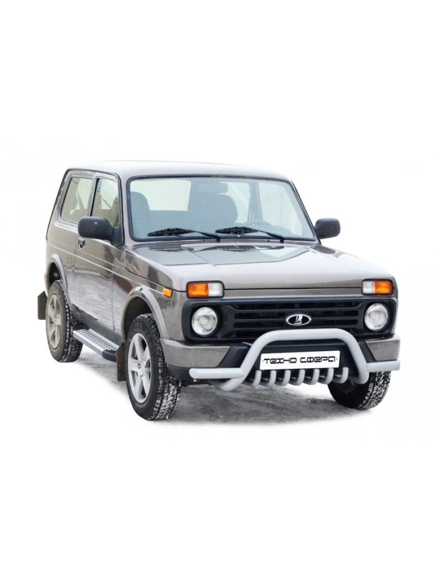 Передок (акула с усами и дополнительной защитой двигателя) Техно Сфера Лада ВАЗ нива 4х4 2131 Урбан 3 дв. дорестайлинг (2014-2019) (Черный матовый)  в Самаре Самарской области