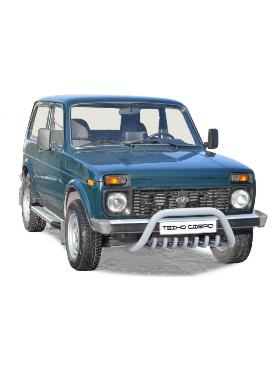 Передок (акула с дополнительной защитой двигателя) (d63.5) Техно Сфера Лада ВАЗ Нива 4х4 2121 3 дв. дорестайлинг (1977-2019) (Черный матовый)  в Самаре Самарской области