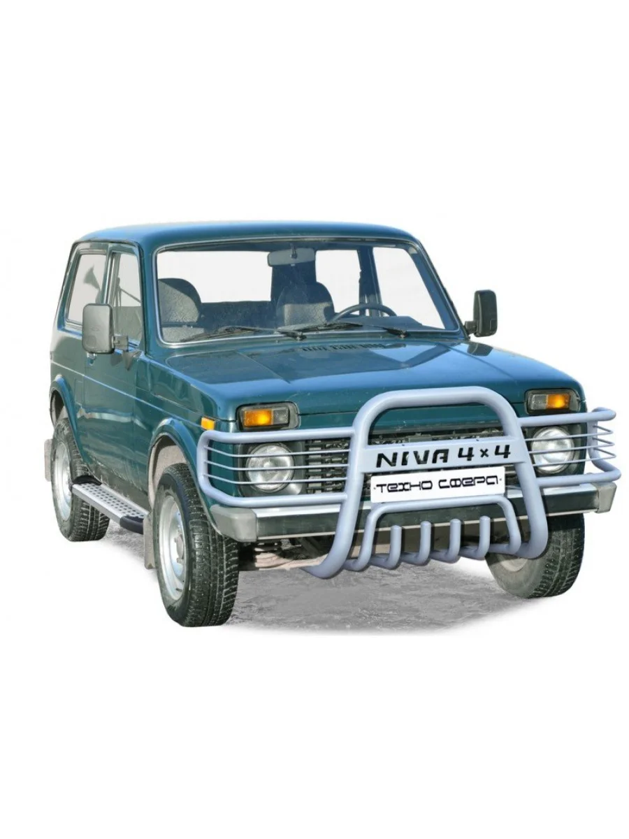 Передок (с загнутыми ушами с дополнительной защитой двигателя) (d63.5) Техно Сфера Лада ВАЗ нива 4х4 2121 3 дв. 1-ый рестайлинг (2019-2021) (Черный матовый)  в Керчи Республика Крым