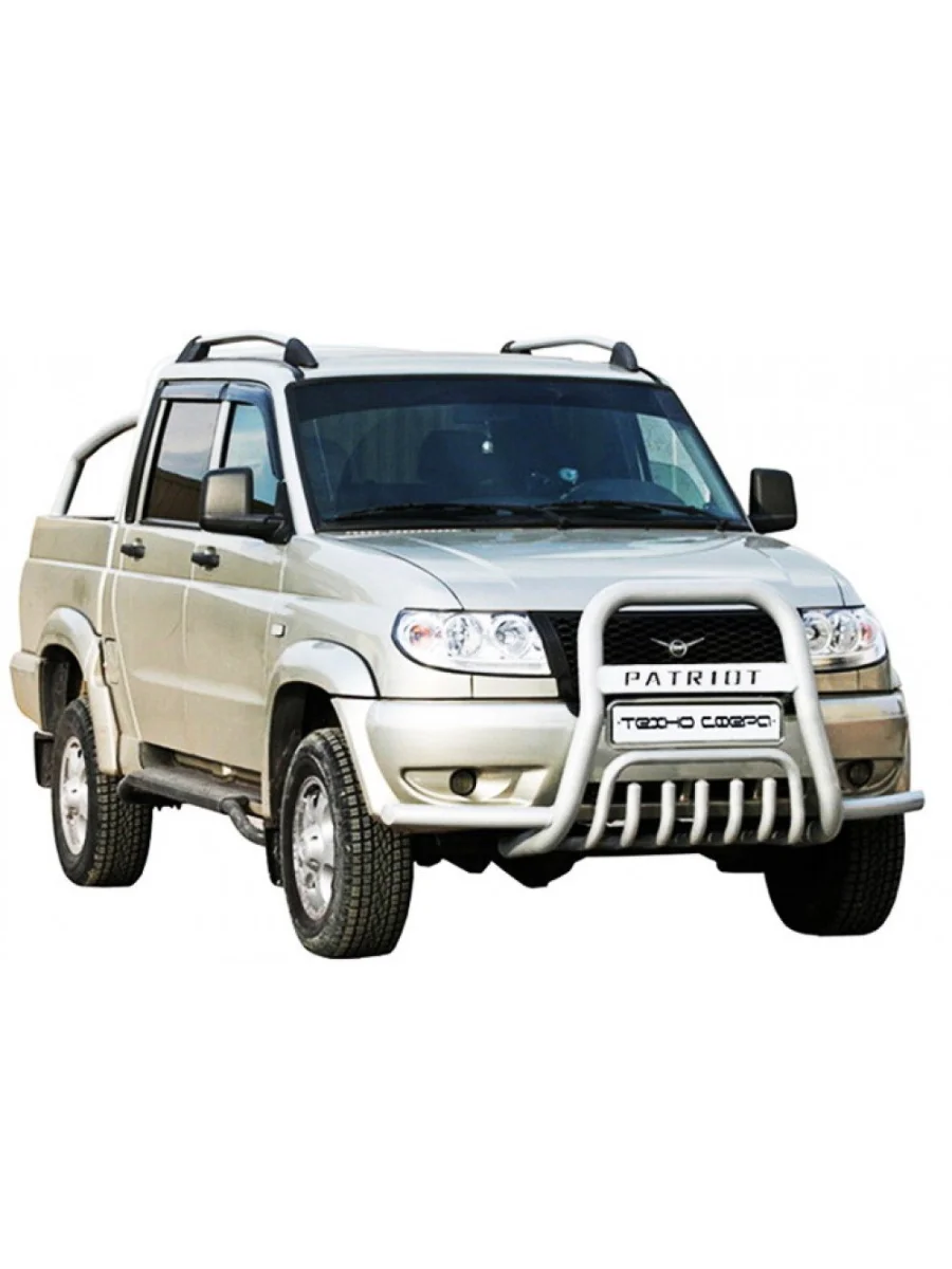 Передок (с усами с дополнительной защитой бампера) (d76) Техно Сфера Уаз Патриот 3163 5 дв. 2-ой рестайлинг (2017-2025) (Черный матовый)  в Самаре Самарской области