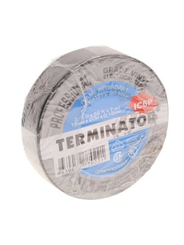 Изолента ПВХ черная 19x0.18мм 20м профессиональная универсальная всепогодная Премиум TERMINATOR