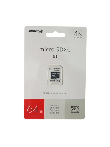 Карта памяти 64GB MicroSD class 10 + SD адаптер SMARTBUY
