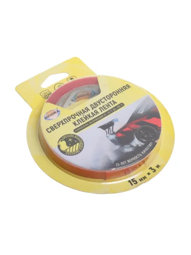 Скотч двусторонний 15x0.92мм 3м прозрачный на вспененой акриловой основе сверхпрочная AVIORA