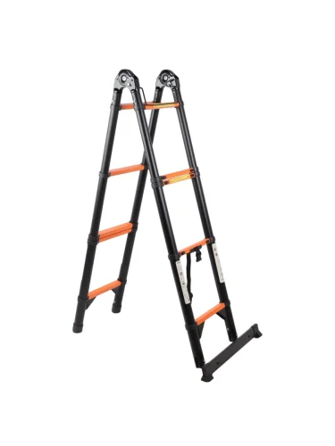 Лестница-стремянка H=2.1м (4.2м) телескопическая двойная стальная с карбоновым напылением AOMANTE