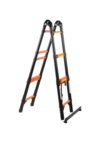 Лестница-стремянка H=2.9м (5.8м) телескопическая двойная стальная с карбоновым напылением AOMANTE