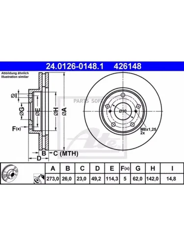Диск тормозной передн  TOYOTA: AURIS 1.33 Dual-VVTi1.4 D-4D1.4 VVTi1.61.6 VVTi1.81.8 4WD1.8 VVTi 06-  AURIS VAN фургон 1.4 D-4D 06-13  COROLLA седан 1.4 D-4
